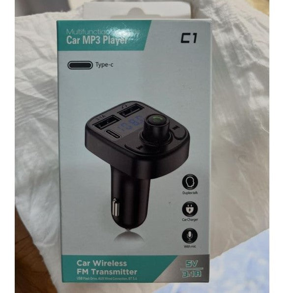 C1 Bluetooth Car charger 12V, Call receiver with two USB ports, one type c port