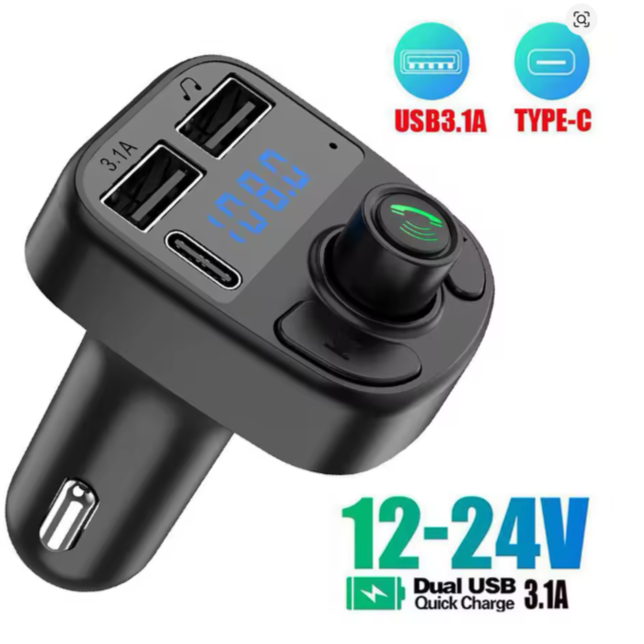 C1 Bluetooth Car charger 12V, Call receiver with two USB ports, one type c port